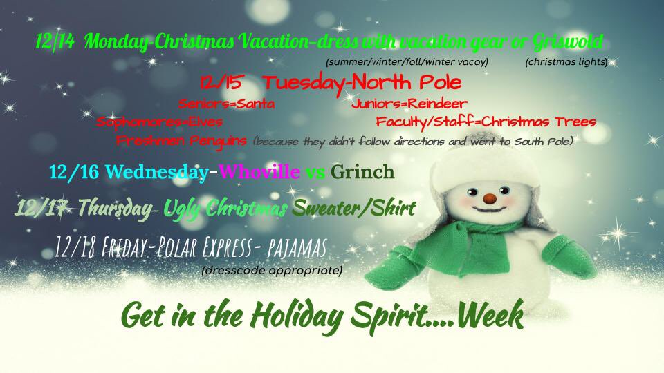 Hey Mustangs! are we ready.. to “Get in the Holiday Spirit...Week”🎉❄️⛄️🎅🏽 #KINGdomFun #VirtuallyBestTimeForSpiritDays <a href="/RKHSKingTeam/">Richard King HS</a> <a href="/RoyalettesKHS/">Royalettes Drill Team</a> <a href="/mustang4025/">Dr. Elizabeth Perez</a> <a href="/KingMustangBand/">MightyMustangBand</a> <a href="/KHS_freshmen_/">khs_freshmen_council</a> <a href="/KingHSJuniors/">King Junior Council</a> <a href="/KINGdomSeniors/">KINGdomSeniors</a>