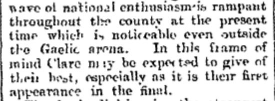 Support for the Clare cause from the Kingdom also came The Kerryman’s football correspondent ‘Mount Brandon’ who reported on the wave of national enthusiasm in the county.4/10