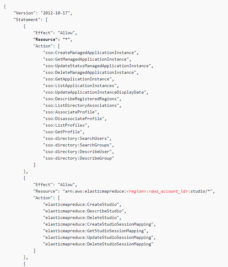 They additionally don't split the AWS SSO permissions, which *have* to be in the Org mgmt acct, from the rest of the EMR permissions, implying they are expecting these actions to be taken in the same account.