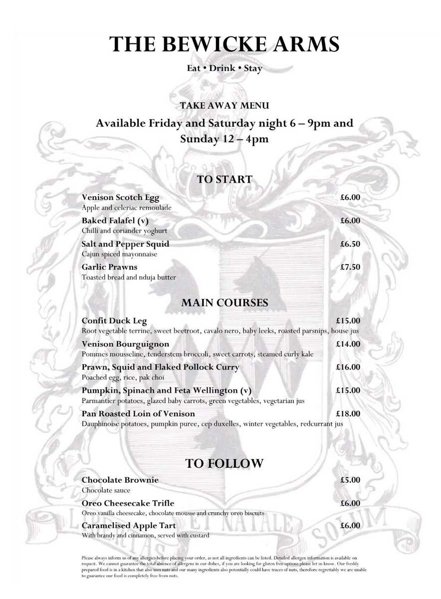 TAKEAWAYS this week at The Bewicke! Friday and Saturday night from 6-9pm! Pop me a message or call the pub on 01858 555734 to order yours now 😃 hopefully this will be the last week 🤞 for tier 2!