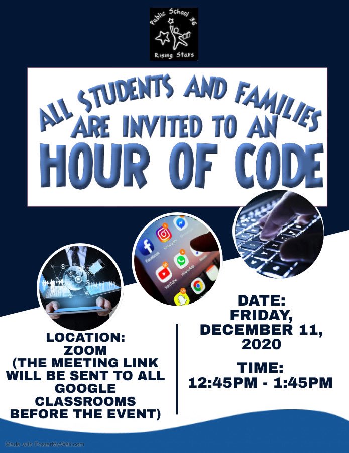 RisingStars36's tweet image. #HourOfCode @RisingStars36 is happening this Friday 🗓 🖥📱💻#CodingIsTheFuture #HourOfCode #Coding #Tech #STEM #STEAM #ComputerScienceWeek #Code #ComputerScienceWeek2020