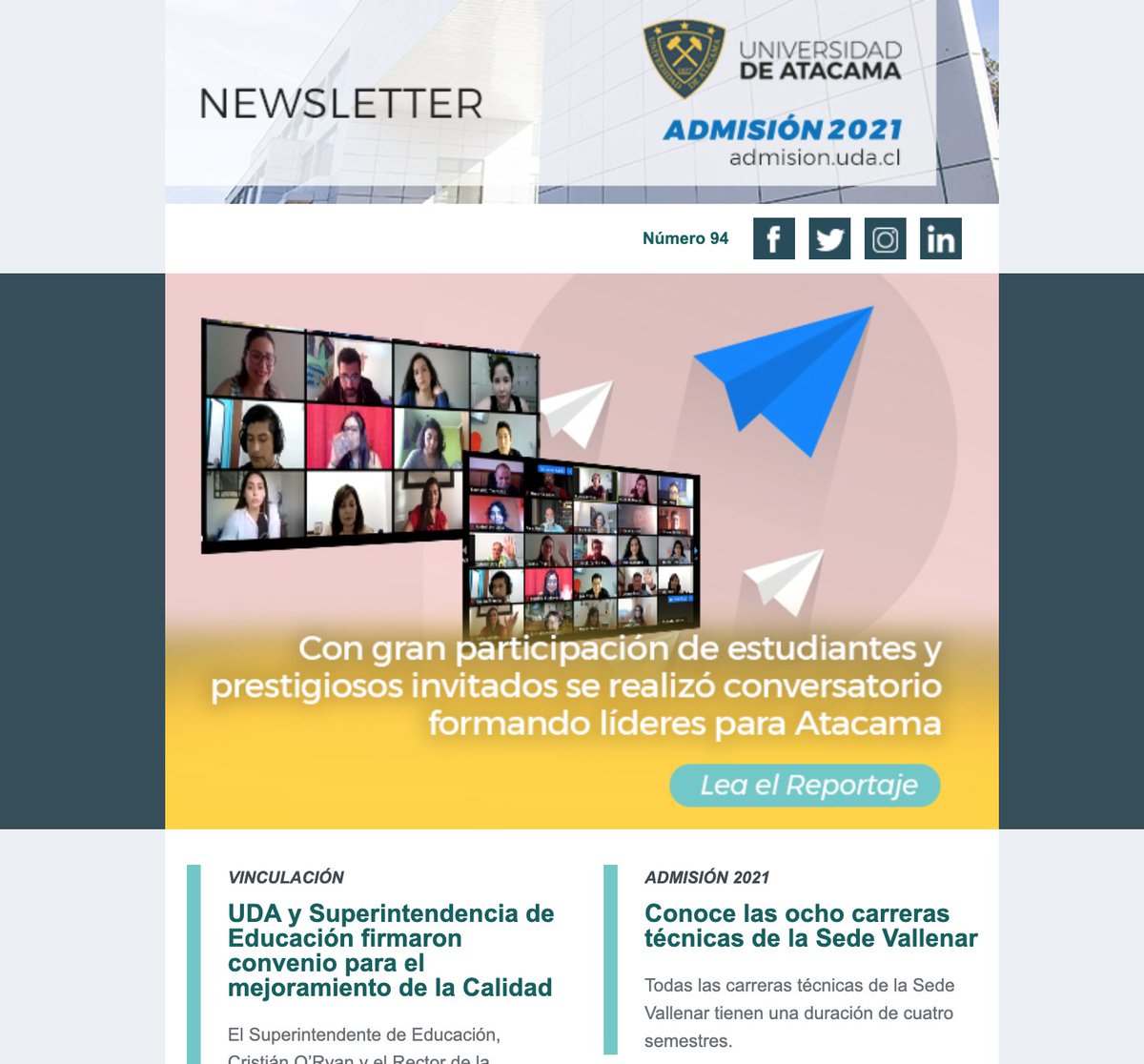 UAtacama's tweet image. 🗞️Ya puedes leer una nueva edición del Newsletter UDA. Infórmate más e ingresa al link 👇
uda.cl/images/newslet…
@CCMCandelaria #FenixGold