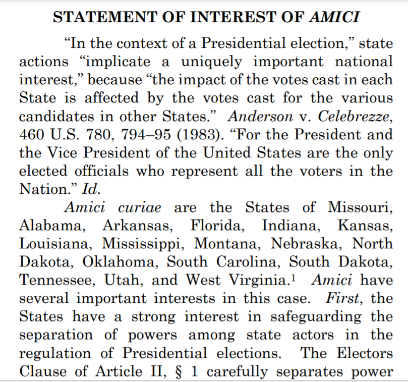 ptiberry's tweet photo. 🔴17 Etats (remportés par Trump) rejoignent la plainte du Texas devant la Cour suprême pour rejeter les votes de 4 Etats (20 millions d'électeurs). SCOTUS peut:
- rejeter sans explication
- s'en saisir puis le rejeter sur le fond
- s'en saisir puis écouter des arguments oraux https://t.co/uKHmzkuuQh
