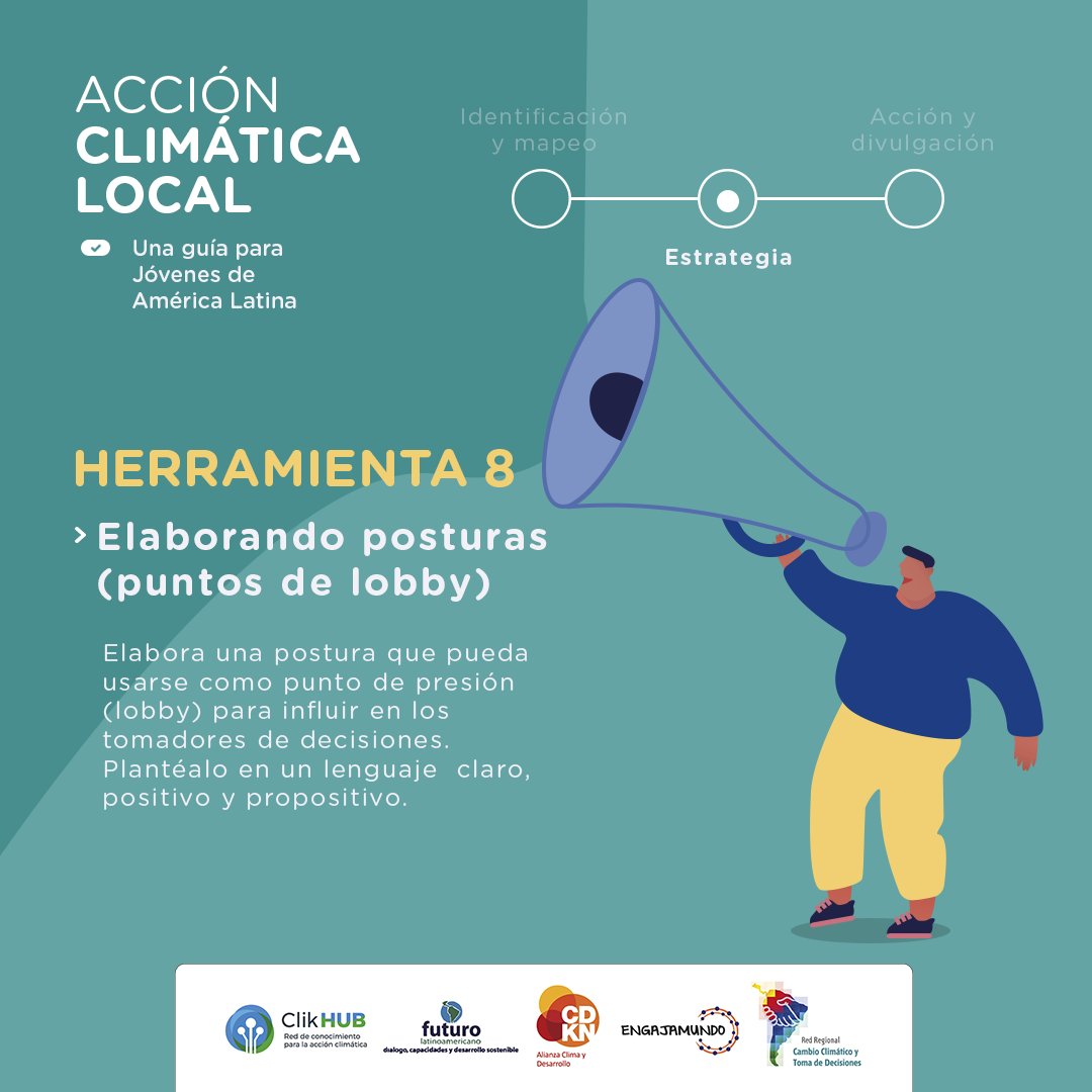 #Guia para #jóvenes de #AméricaLatina con herramientas p/implementar acciones de #accionclimatica 

Elaborada junto a <a href="/ENGAJAMUNDO/">Engajamundo</a> <a href="/CDKN_LA/">Alianza Clima y Desarrollo en América Latina</a> <a href="/FuturoLatinoame/">Fundación Futuro Latinoamericano</a> 
Proyecto #HacéClik #ClikHub 

Presentamos las #herramientas  7 y 8

Descargala! Compartila! 👉 bit.ly/37sfiq6