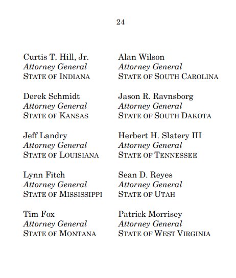 bennyjohnson's tweet photo. States that have joined Texas’ Lawsuit filed with the Supreme Court:

-Alabama
-Arkansas
-Florida
-Indiana
-Kansas
-Louisiana
-Mississippi
-Montana
-Nebraska 
-North Dakota
-Oklahoma
-South Carolina
-South Dakota
-Tennessee
-Utah
-West Virginia 

https://t.co/9wC2f9OhkT https://t.co/ylHILdmjId