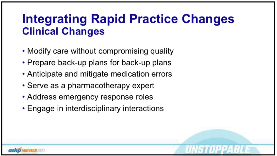Break down the barriers of COVID-19 by integrating rapid practice changes without compromising the quality of critical care #ASHP20 <a href="/ASHPOfficial/">ASHP</a> <a href="/brianneritchie7/">brianne ritchie</a> @BridgingICUGap #TwitteRx