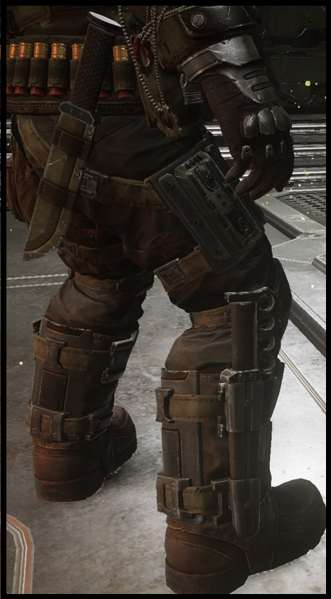 Lastly some other details:- Skull print on his pant leg is a call back to the skull designs that he had on his knee pads on his original design- HB Clayton also features his new unique knife design sheathed on his belt and a knuckle duster handle knife attached to his boot