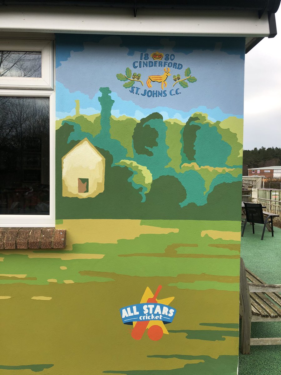 GlosCricketFdn's tweet photo. How cool is this from @CinderfordSJCC 🎨🏏

A local artist photographed a home game and turned it into this master piece on the side of the pavilion🖼

#Cricket #GlosCricket https://t.co/r9wbLruQAy