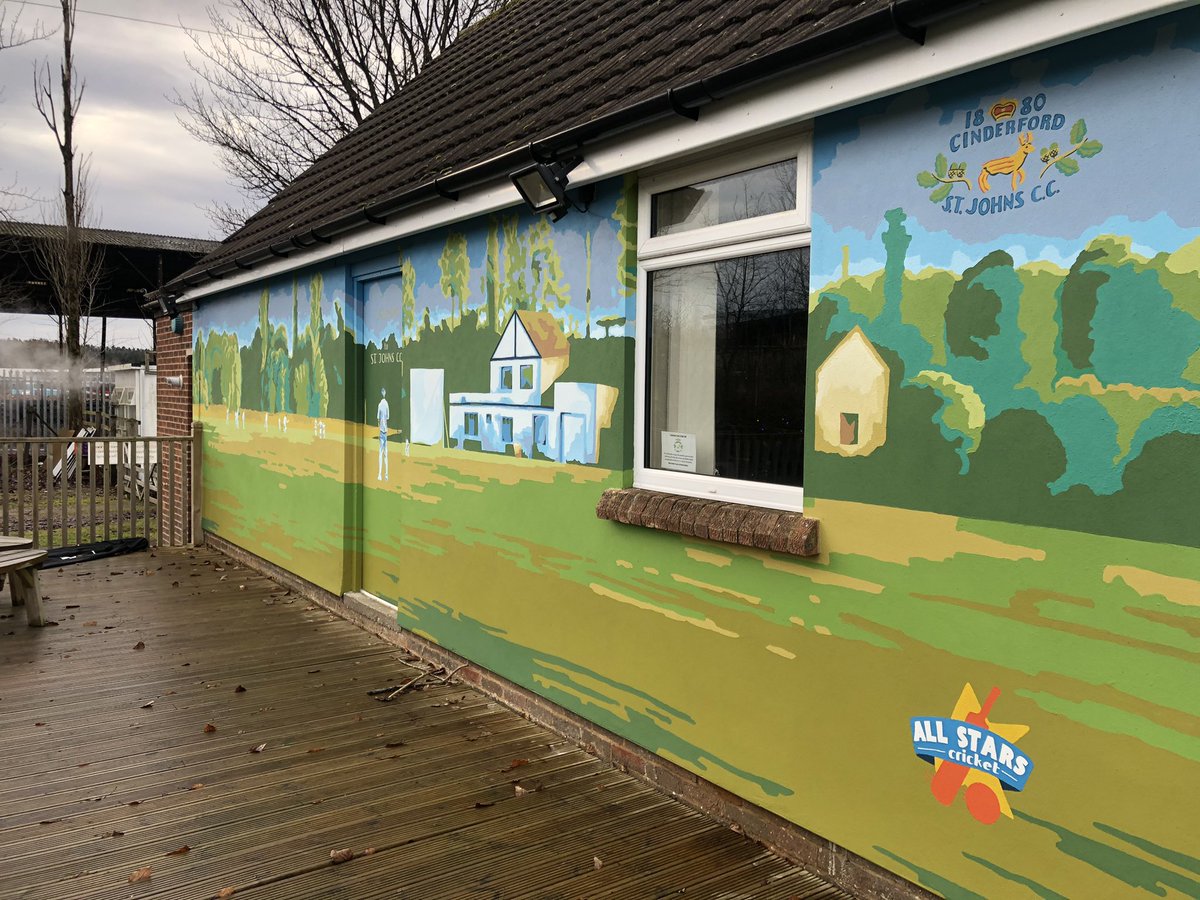 GlosCricketFdn's tweet photo. How cool is this from @CinderfordSJCC 🎨🏏

A local artist photographed a home game and turned it into this master piece on the side of the pavilion🖼

#Cricket #GlosCricket https://t.co/r9wbLruQAy