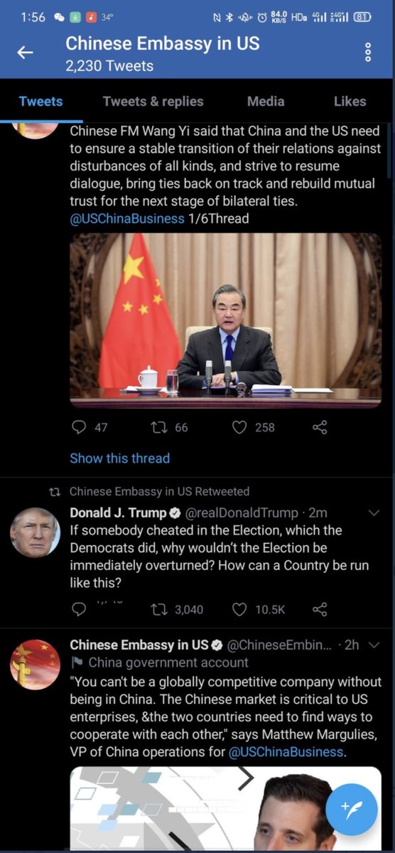 4. The embassy has deleted the retweet of Trump from  @ChineseEmbinUS. It retweeted Trump's attack on the election before 1 pm EST and deleted the retweet later this afternoon, after the post got attention. People have screencaps, including  @tianyuf.  https://twitter.com/tianyuf/status/1336731643780861952?s=20