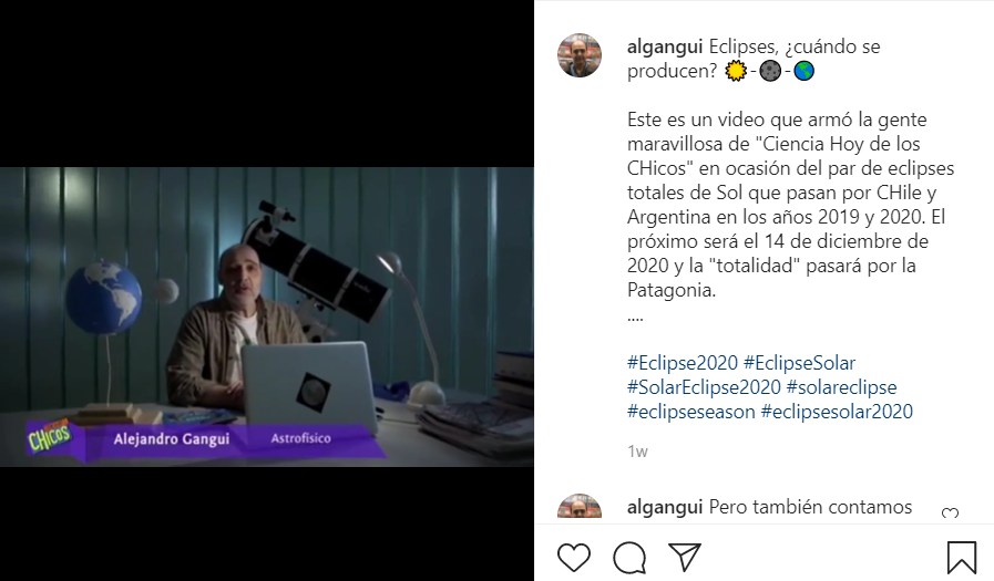 algangui's tweet photo. Eclipses, ¿cuándo se producen?☀️-🌑-🌎
Video de "Ciencia Hoy de los CHicos" por el par d eclipses totales de Sol que pasan por CHile y Argentina en 2019 y 2020. El próximo #Eclipse2020 la "totalidad" recorrerá la Patagonia. Video completo (8 min) aquí
👇
https://t.co/H0bBYNJbGk
. https://t.co/VssQdZycZN