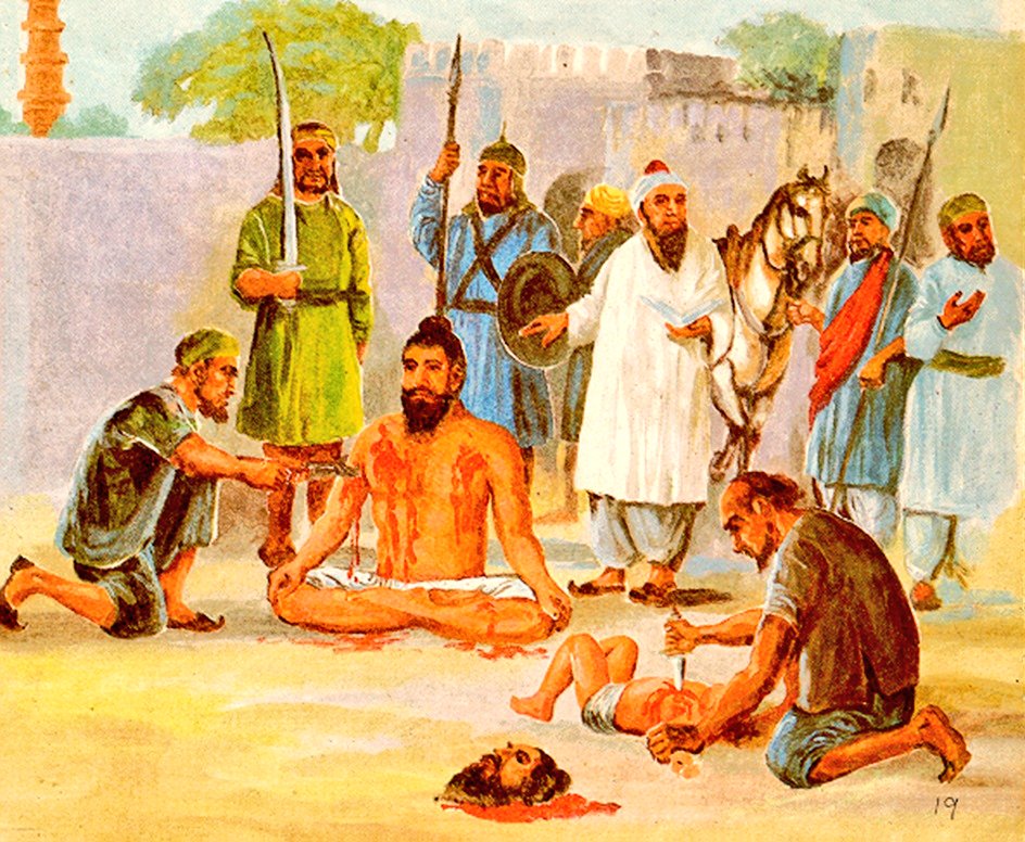 18/nThe executioner moved forward and plunged his sword into the little Ajay slashing him into two. He pulled out the boy’s quivering heart & thrust it into Banda’s mouth, Pieces of flesh were cut from the child's body and thrown in Banda's face. Banda sat still as a stone.