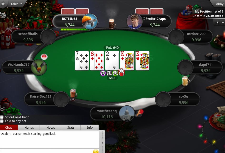 mattg312cards's tweet photo. Annual club championship for my neighborhood poker club---it's our tenth anniversary---driven online for the first time by the pandemic. You'll never find a more tense $25 NLHE tournament than this one. Especially since I'm going for the four-peat.  Wish we were playing live. https://t.co/Mqaun83dQQ