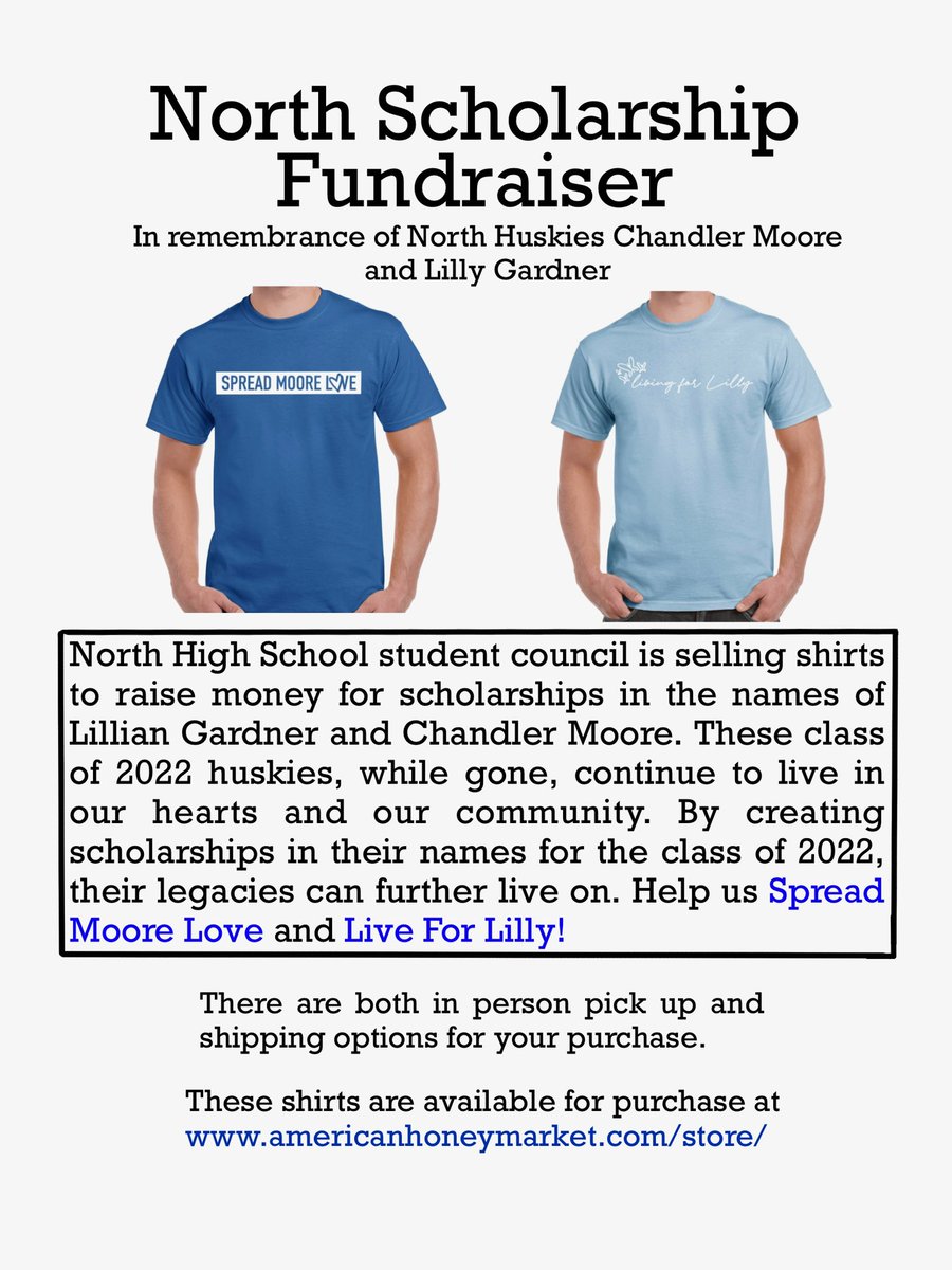 NorthMilitia's tweet photo. NHS student council is selling shirts to raise money for scholarships in the names of Lillian Gardner and Chandler Moore. Help us Spread Moore Love and Live For Lilly!🤍🦋

Link to purchase shirts is down below. 

https://t.co/f2fb5KvzzV https://t.co/41FYciKrLR