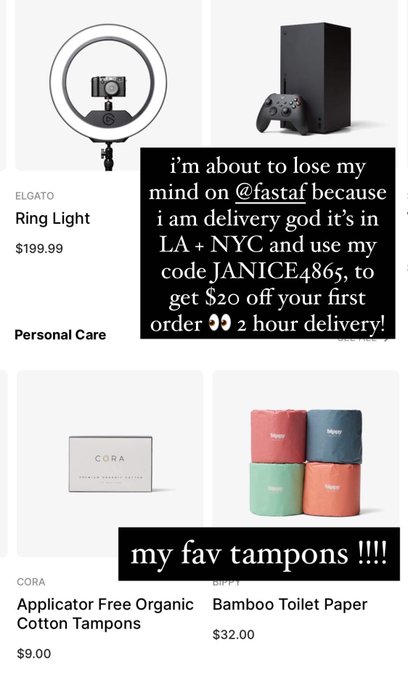 posted this on ig but if ur a slave to convenience ... @fastaf_app is it. use my code JANICE4865, to