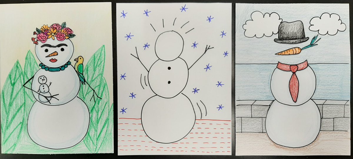ganandaart's tweet photo. We are going to be reading If Picasso Painted a Snowman. Can you guess which famous artists inspired these snowmen? https://t.co/5qPjXJLKkT