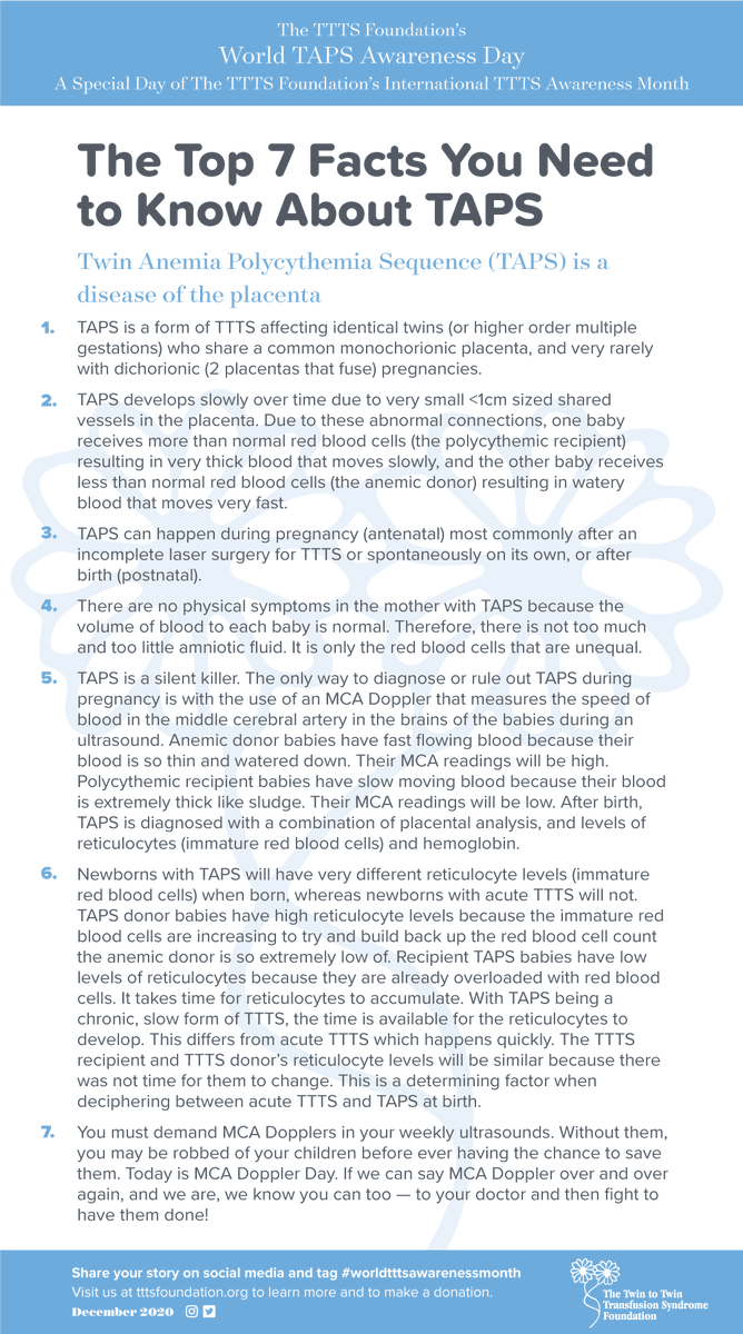 TTTSFoundation's tweet photo. Share the facts. Educate and increase awareness today!
World TAPS Awareness Day and World MCA Doppler Day
#worldtapssawarenessday #ttts #taps #siugr #trap #tttsfoundation #monodi #twins #triplets #tapsawarenessday #tttsfoundation #december9 #fighttaps https://t.co/SvuCbSgHti https://t.co/BtzcPC7cth