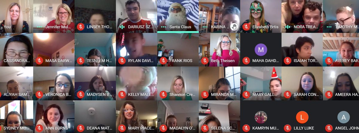 CSfriendship's tweet photo. We had fun getting into the holiday spirit at our virtual party today; Santa even stopped by!  Special thanks to Ameera, Averey, Bella, Maha, Madysen, &amp; Sarah with planning our games🤶@SandburgHS https://t.co/nVsjdcWVOg