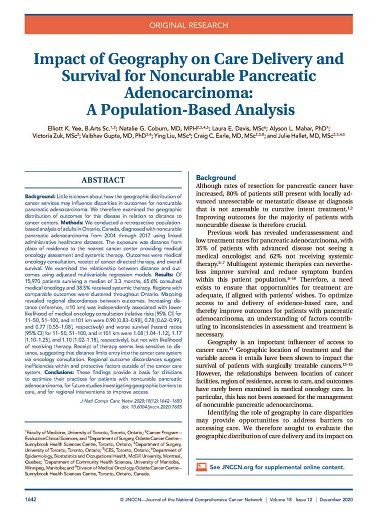 JNCCN's tweet photo. Impact of Geography on Care Delivery and Survival for Noncurable #PancreaticAdenocarcinoma: A Population-Based Analysis: https://t.co/cNtJlZMdvt @elliottkyee @DrNCoburn @alyson_mahar @VGupta_MD @HalletJulie #PancSM #hsronc #CCDR https://t.co/JscMXh0jjd