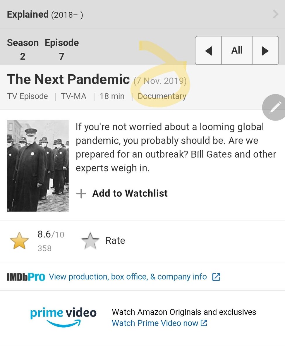 In Nov 2019, Gates appears in an episode of "Explained" called "The Next Pandemic," again- detailing public/govt/global/healthcare response and suggested protocols.