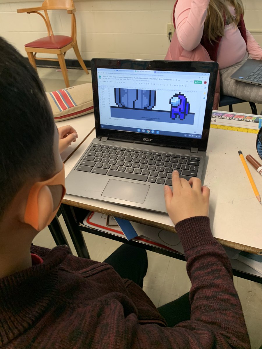 msclarke92's tweet photo. The kids were super engaged today practicing their multiplication strategies with an among us picture reveal! @HRCE_Math #mathisamongus #grade4math https://t.co/kU3BXJNvQB