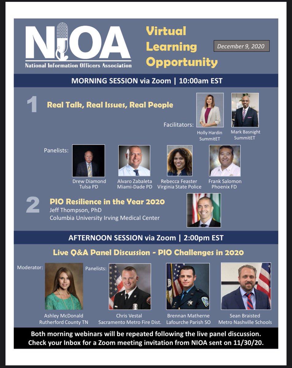 cooktx's tweet image. Thank you to all of our panelists, moderators and participants today. We were able to pull off a virtual experience in the midst of the pandemic to provide some relevant information to PIOs. We had a great day hearing from distinguished peers across the profession. #NIOA