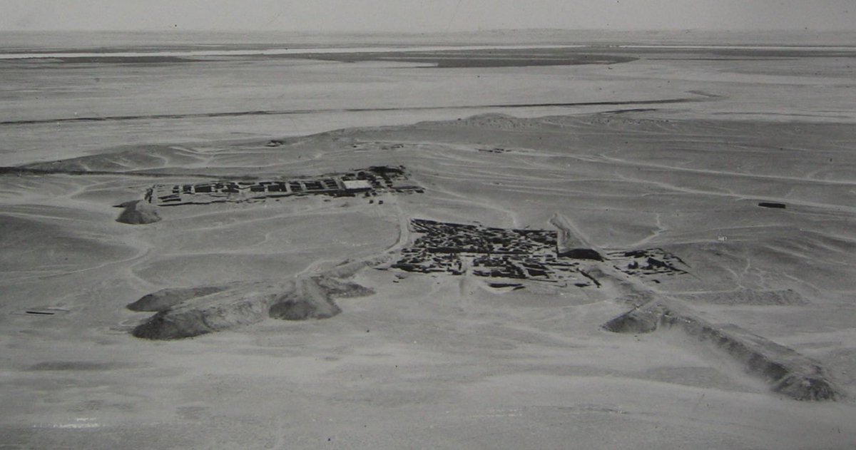 2/ Mari is the name of an ancient Syrian kingdom whose existence spanned between 2950 and 1760 BCE. Today, it is known as Tell Hariri, and constitutes a now low-lying mound bordering Syria and Iraq along the valley of the river Euphrates.Below: aerial photo of Mari, 1935