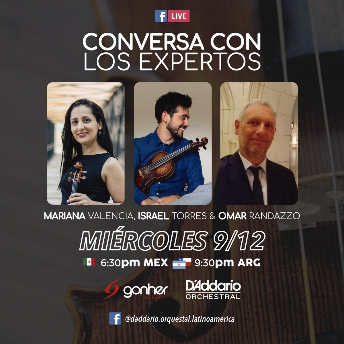 No se pierdan hoy la entrevista a través del Facebook live de <a href="/DAddarioOrch/">D'Addario Orchestral</a> lado de Mariana Valencia (MEX)(OFUNAM-Cuarteto Arcano) y Omar Randazzo (ARG)(Orquesta del Teatro Colón) 18:30hrs (Tiempo CDMX) entrevista acá 
facebook.com/daddarioorches…