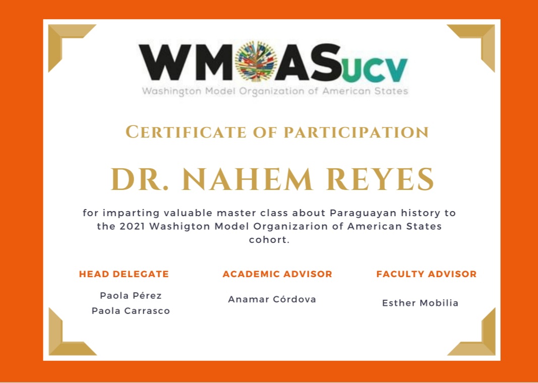 Nahem_360's tweet photo. #9Dic Gracias al Comité #WashingtonModel #OAS de la Escuela de Estudios Internacionales de Universidad Central #UCV de #Venezuela, por invitarme como ponente sobre el #Paraguay 🇵🇾 para la formación delegación vzlana. 🇻🇪 del 2021. Gracias por el honor. https://t.co/803TetB87B