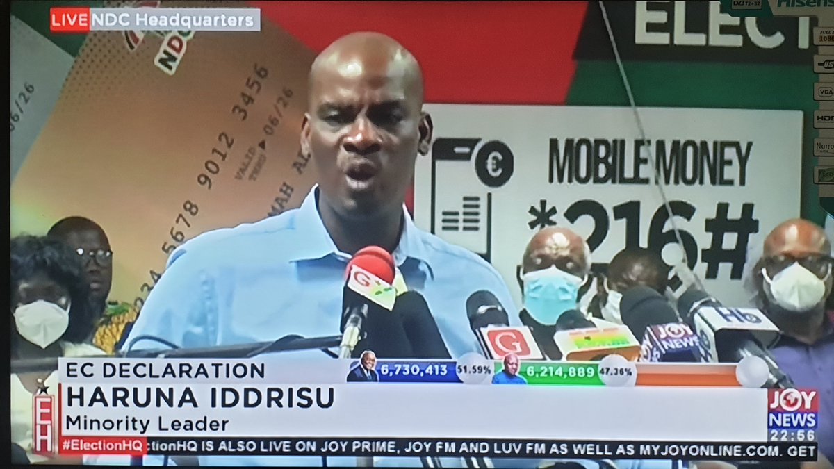MrKwakuKyei1's tweet photo. The presidential results as declared by the Electoral Commission will not stand. We reject it. 

It will not be accepted by us. It undermines the integrity of our electoral system and democracy- Haruna Iddrisu. #ElectionHQ https://t.co/QY5Uc8YLIo