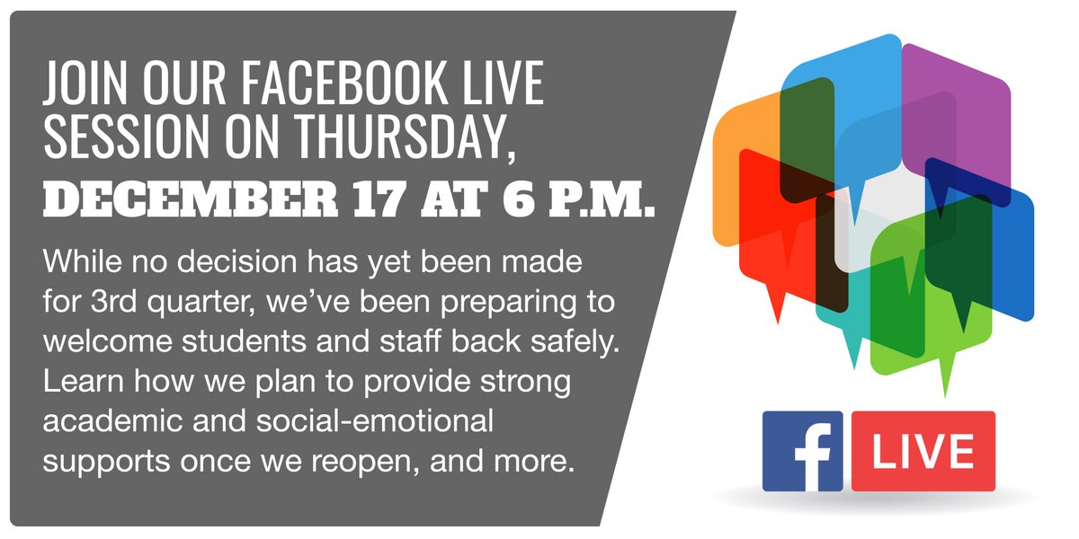 MMSDschools's tweet photo. While no decision has yet been made re: Q3, we've been preparing to welcome students &amp; staff back safely &amp; continue to communicate w/ our community. Tune in to the MMSD FB page on 12/17 to learn more abt decision-making process &amp; timeline.

➡️ https://t.co/J3Oi09Kuva

#MMSDfamily https://t.co/8EVLoEq5wo