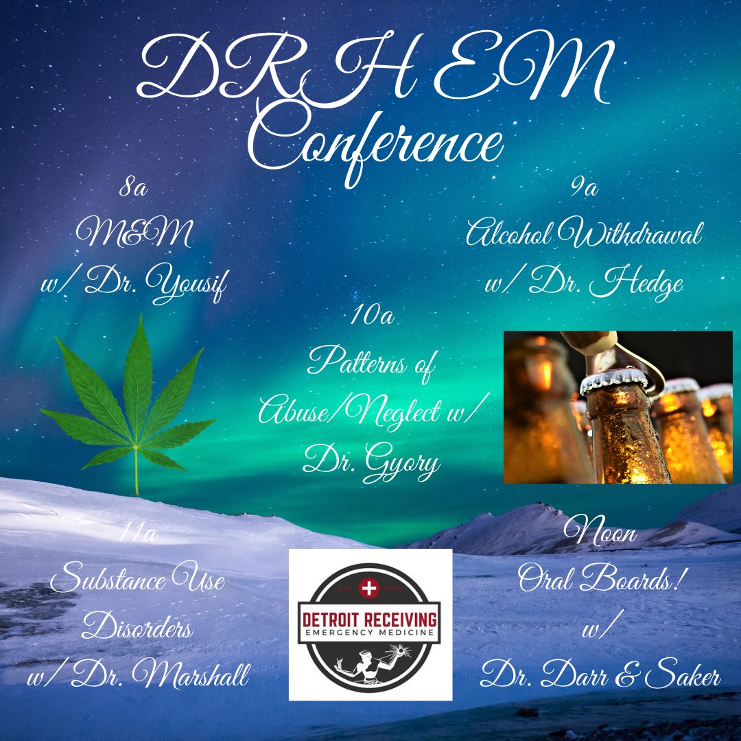 ReceivingEM's tweet photo. DRH EM Conference! This week we begin our psychological and behavioral block. We have multiple resident presentations and a faculty lecture on alcohol withdrawal with Dr. Hedge!
#ReceivingEM #DRHTabbeyCats #EmergencyMedicine #emresidents #EMRA #Residency #DRHEM #Detroit https://t.co/VZIAvQLEYU