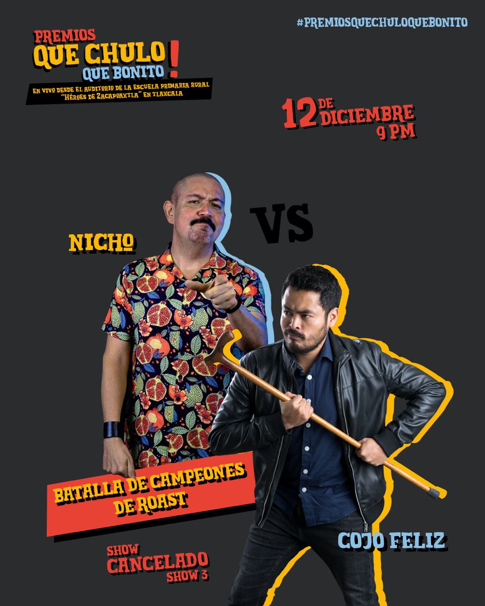 A mi emociona un chingo la pelea entre los campeones!!!
<a href="/cojofeliz/">Cojo Feliz</a> vs. <a href="/DijoNicho/">Nicho PeñaVera</a> 
Está de pronóstico reservado y para mi es el enfrentamiento más esperado del año!!! Este sábado 12 de Dic.
Boletos en boletia.com