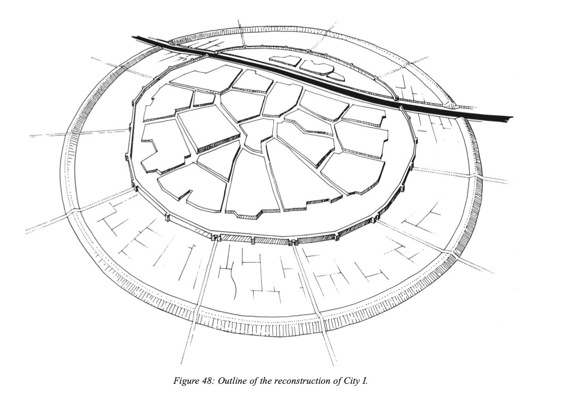 8/ Mari I (ca. 2900 BCE) a settlement was newly founded on virgin land. What little was unearthed showed remnants of a complex irrigation system linked to the Euphrates, with a main canal passing through the city. This settlement was all leveled upon the re-foundation of the city