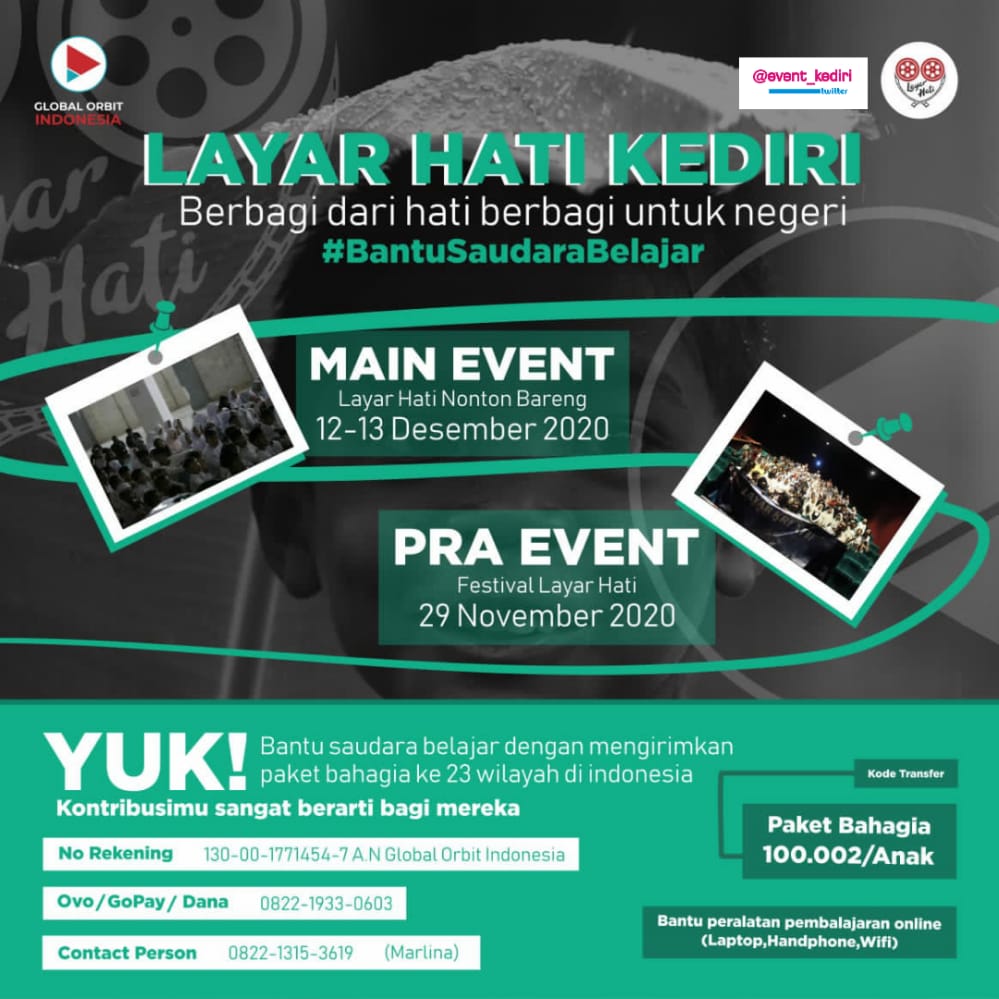 Layar Hati Kediri mempersembahkan Nonton Bareng dan berbagi bareng anak Yatim pada tgl 12 dan13 Desember 2020.
