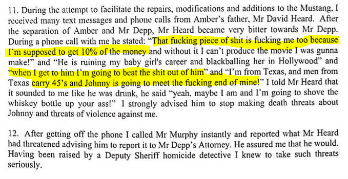 8. David Killackey, car mechanicWITNESS (and receipient) TO VERBAL ABUSE and THREATS from both Amber and her father #JusticeForJohnnyDepp