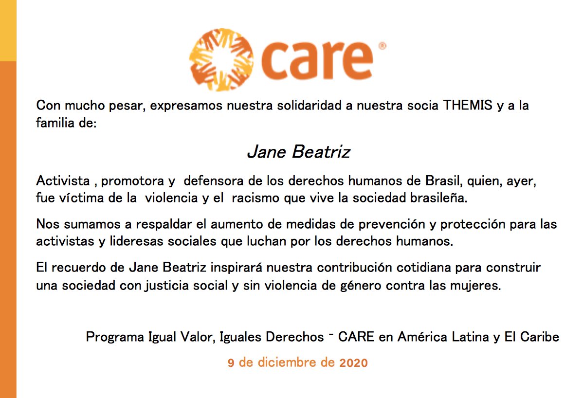 Expresamos nuestra solidaridad a la familia de Jane Beatriz y @Themis_org