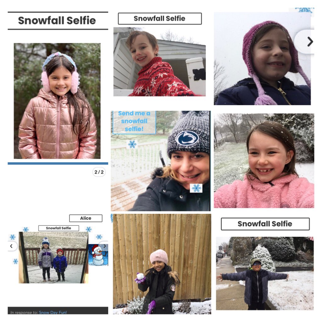 MrsRush9's tweet photo. What do you do on the 1st snowfall of the season? You celebrate with a #snowfallselfie #1stgradevirtual @Seesaw @PennridgeSD @GuthElementary @PSDDeibler https://t.co/l27OYiEqUU