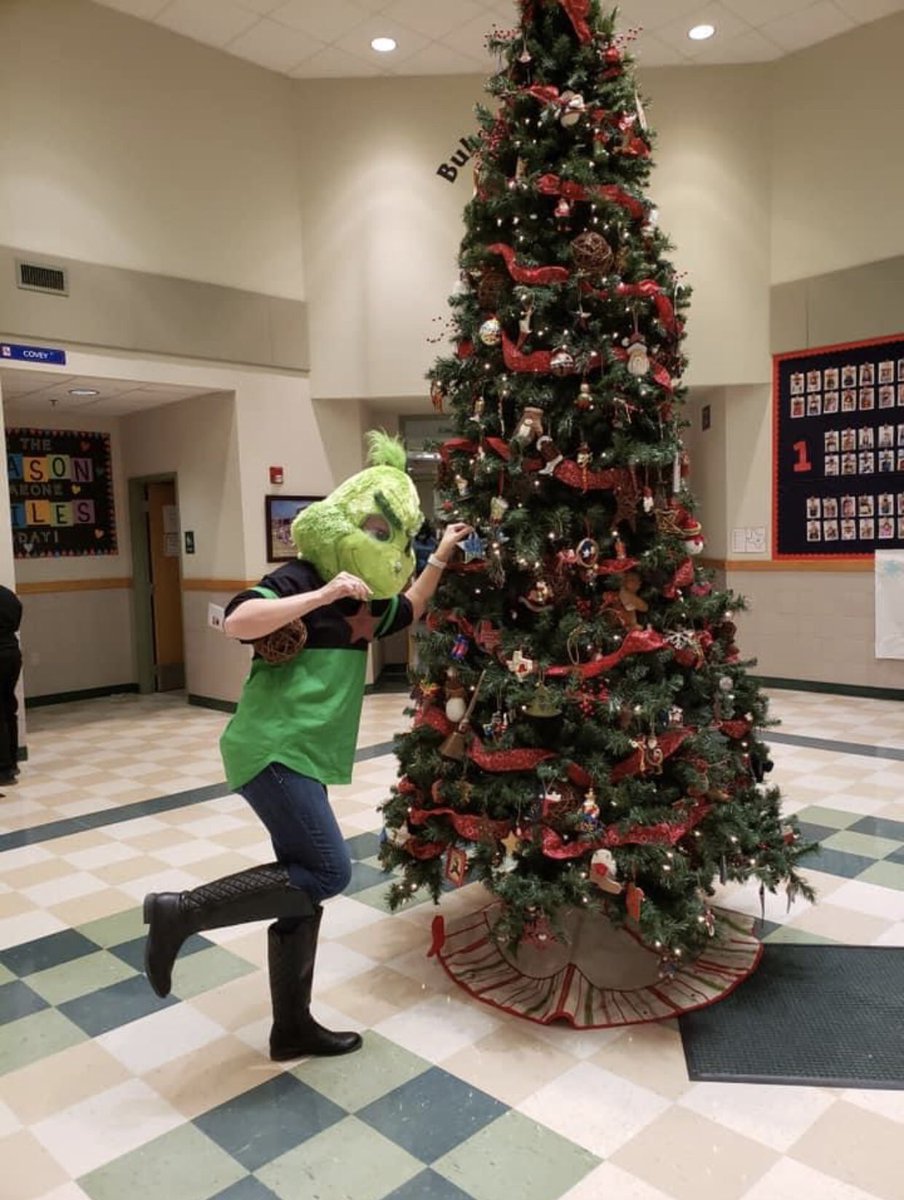 BCE_Library_'s tweet image. The Grinch could be spotted around campus this today since we were celebrating Grinch Day. He even tried to get away with some of our Christmas cheer! Did you get to meet the Grinch at BCE today??? #NEISDLibs #librarylife #librarianwardrobe #Grinch