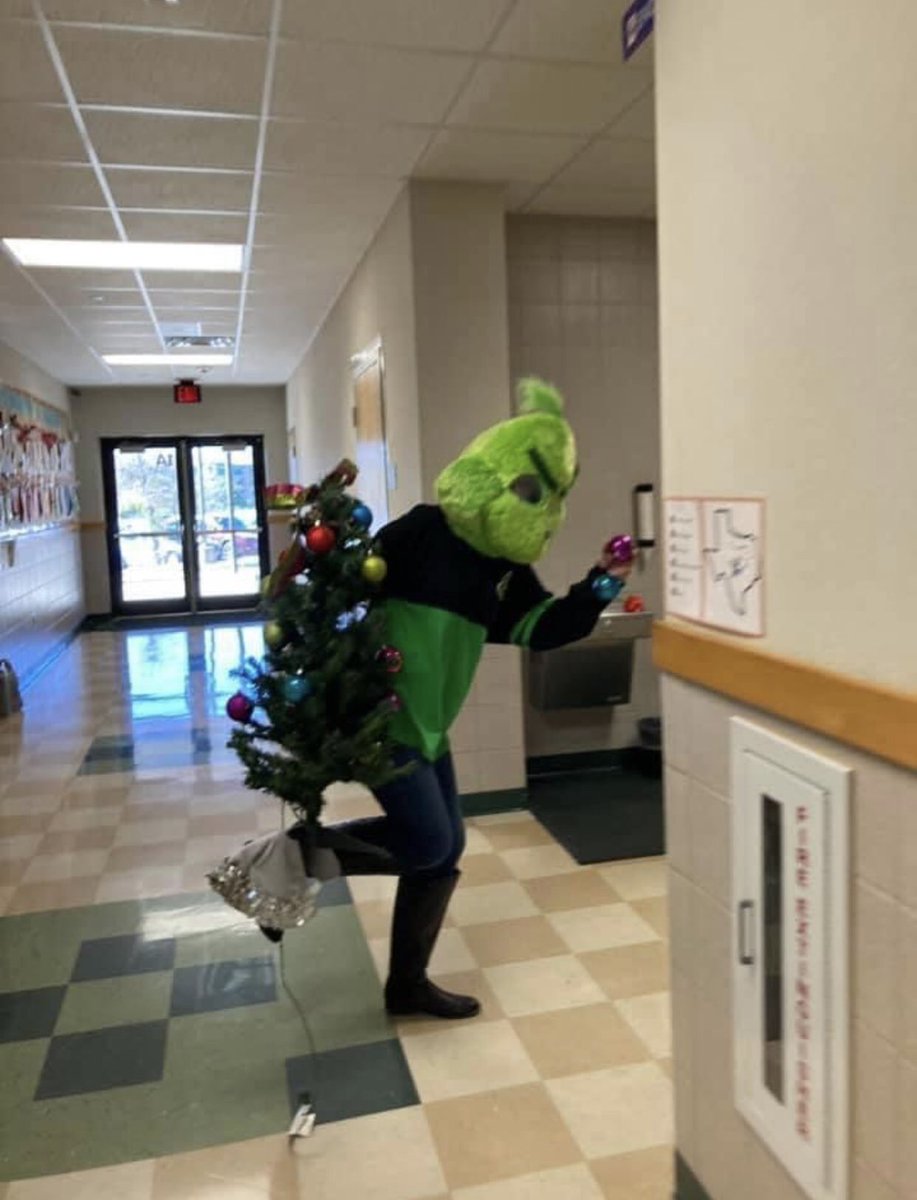 BCE_Library_'s tweet image. The Grinch could be spotted around campus this today since we were celebrating Grinch Day. He even tried to get away with some of our Christmas cheer! Did you get to meet the Grinch at BCE today??? #NEISDLibs #librarylife #librarianwardrobe #Grinch