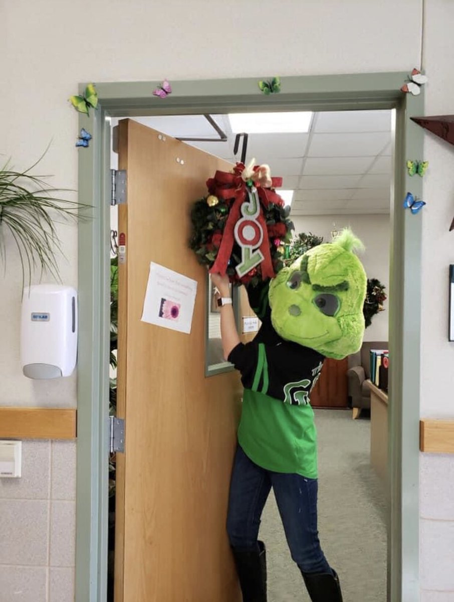 BCE_Library_'s tweet image. The Grinch could be spotted around campus this today since we were celebrating Grinch Day. He even tried to get away with some of our Christmas cheer! Did you get to meet the Grinch at BCE today??? #NEISDLibs #librarylife #librarianwardrobe #Grinch