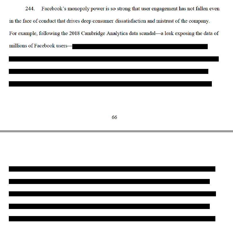 And for those who have tracked the Cambridge Analytica cases, I remind you the DC AG on this exec committee also has his own '18 suit awaiting Judge's decision on depositions/discovery of top FB execs. And this section is mysteriously and unusually redacted. That's all folks. /18
