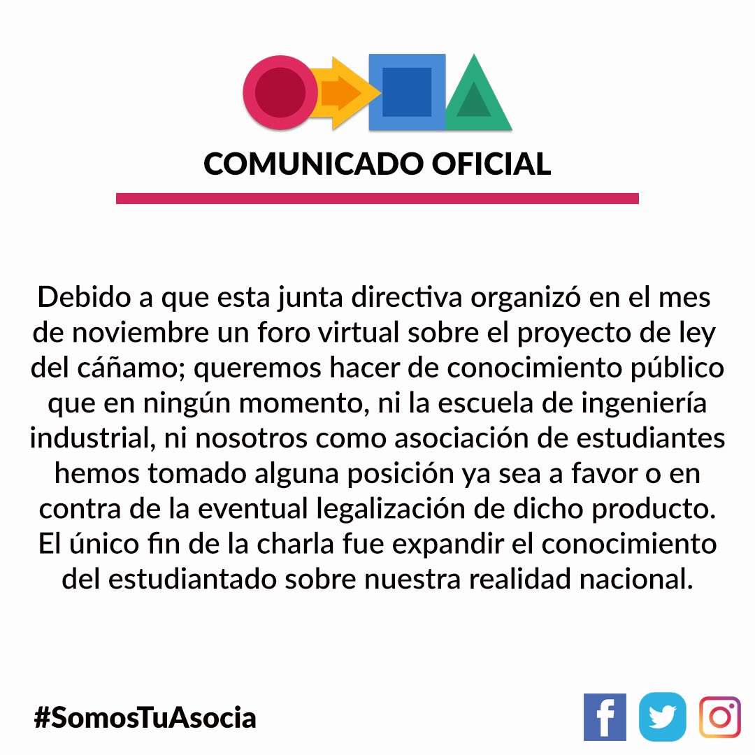 📝 Comunicado oficial de la AEII con relación al foro virtual sobre el proyecto de ley del cáñamo, el cual fue organizado por nuestra junta directiva en el pasado mes de noviembre.

#SomosTuAsocia