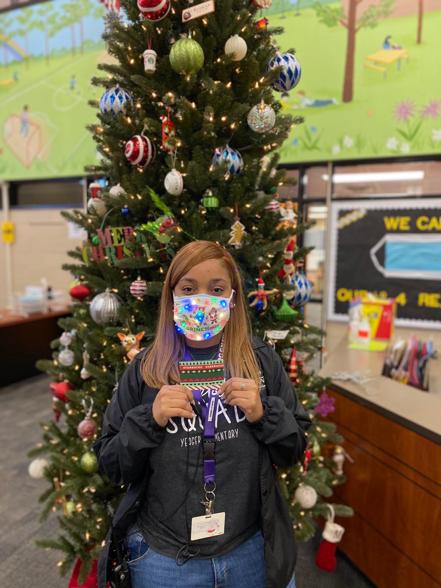 MsMendozacrew's tweet photo. Mirror, mirror on the wall...who has the merriest mask of all?!!  Loved all of the merry masks our @CyFairYeager staff created.  Congratulations to 3 winners and thank you to everyone who participated.  #yeagerbuzz #holidayfun #merriestmask https://t.co/KTML39x6y3