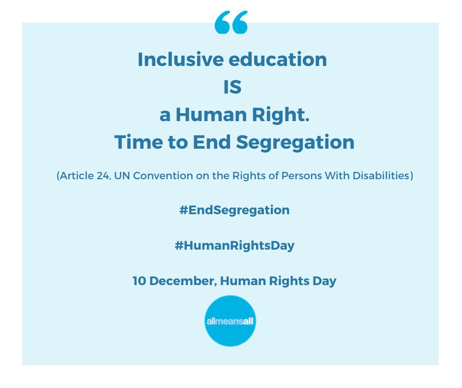 AllMeansAllAus's tweet image. It&apos;s #HumanRightsDay and Inclusive education IS 
a Human Right. Time to #EndSegregation! @DRC_AU #DisabilityRC