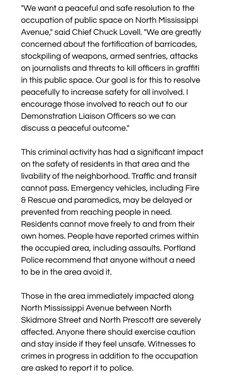  #Portland  #PDX“Those involved in the occupation have threatened and assaulted people, and their actions indicate the intent to continue to do harm to the community” https://twitter.com/portlandpolice/status/1336832562128441350?s=21