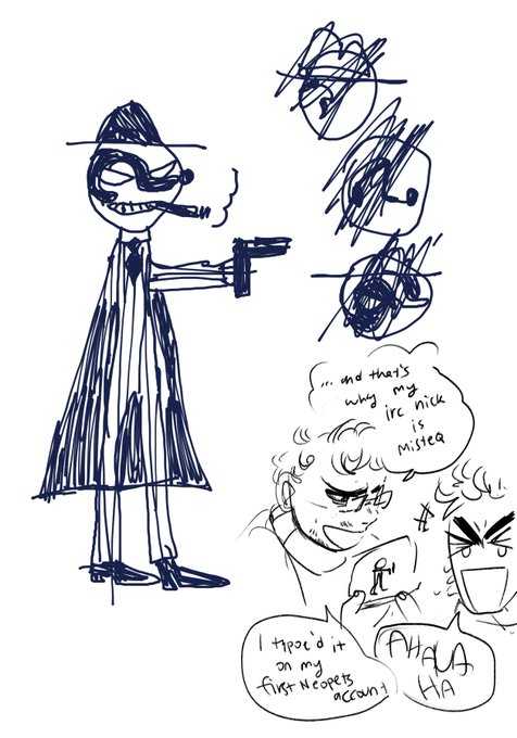 do your oc's have oc's of their own? here's mister question, pedro used to doodle him during math class 
