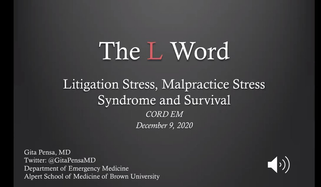 Dr.  @GitaPensaMD discussing  #LitigationStress with the  @CORD_EM Wellness Leadership Mini-Fellowship.  https://thelword.podbean.com/#.XKn8LvrzmrY.twitterPhysicians are unprepared for the stress of being sued.  #doctorsarehumanstoo  #preventburnout