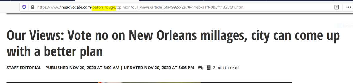 After the Advocate editorial ran in the paper, it was also published to the website. But not the " http://NOLA.com&nbsp;" side. Instead it went to the "Baton Rouge" opinions. Why?