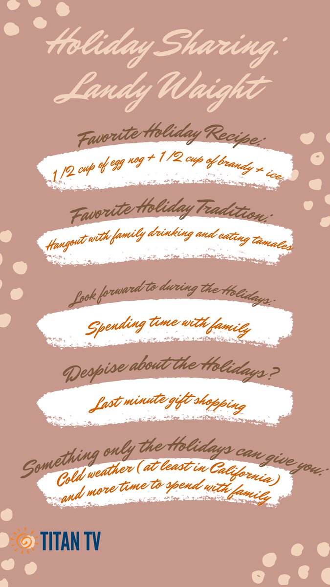 It's time to share! <a href="/titanradio/">Titan Radio</a> 's <a href="/Landywaight/">Landy</a> shares his favorites of the holiday season! To some really tasty favorite recipes to some really heartwarming traditions. Thank you Landy for participating! #holidays #tamales #family #coldweather #traditions